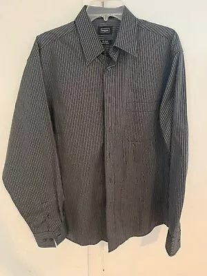 Haggar Men's Dress Shirt L Large No Iron 100% Cotton Gray Black Stripe - Image 1 of 3