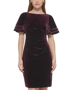 JESSICA HOWARD Sheath Dress Size 8 Velvet Flutter Sleeve Eggplant Purple NWT $99 - Picture 1 of 5