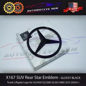 For Mercedes X167 AMG GLS450 GLOSS BLACK Star Emblem Rear Trunk Lid Badge - Picture 1 of 3