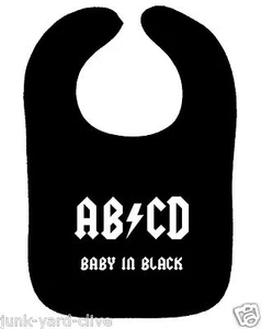 AC/DC BABY BIB AB/CD BABY IN BLACK ROCK METAL MUSIC BAND BIB BABY SHOWER GIFT - Picture 1 of 2
