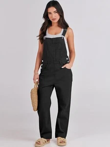 ANRABESS Womens Denim Bib Overall Size S Black Loose Fit Cross Back Jumpsuit NWT - Picture 1 of 15