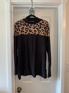 CUDDL DUDS Cozy Jersey Fleece Mock Neck Printed Top BLACK LEOPARD sz MEDIUM - Picture 1 of 2