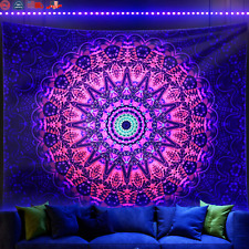 Blacklight Mandala Boho Tapestry Glow in the Dark  Bohemian Hippie Wall Hanging
