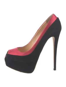 GIUSEPPE ZANOTTI Black Suede Colorblock Pattern Pumps SZ 8 IT 38 Very Good &Box - Picture 1 of 5