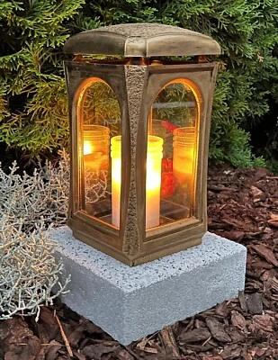 Grablaterne mit Sockel Massiv Grablampe Grableuchte Grablicht Grabschmuck Kerze - Bild 1 von 4