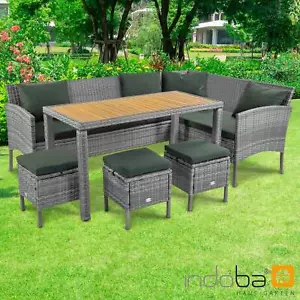 Gartenmöbel Garnitur Gartenset Sitzgruppe Set Holz Polyrattan Akazie Eckbank - Bild 1 von 12