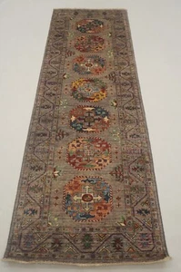 3 x 9 Fuß Grau Ersari Afghan Handgeknüpft Stamm Orientalisch Läufer Teppich - Bild 1 von 16