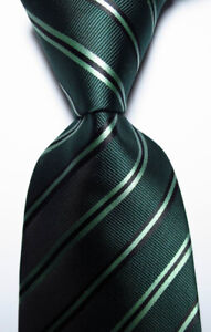New Classic Striped Dark Green JACQUARD WOVEN 100% Silk Men's Tie Necktie