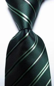 New Classic Striped Dark Green JACQUARD WOVEN 100% Silk Men's Tie Necktie - Picture 1 of 2