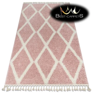 Tolle moderne Shaggy TEPPICHE "BERBER" Troik Pink Weiß Etno Orientalisch Beste Qualität - Bild 1 von 6