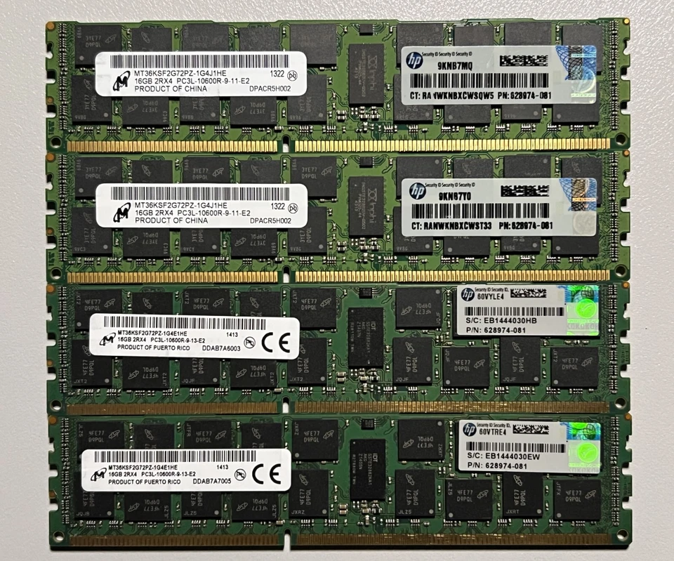 64GB Micron (4x16GB) 2Rx4 PC3L-10600R 9-11-E2 RAM REG ECC DDR3 - Bild 1 von 1