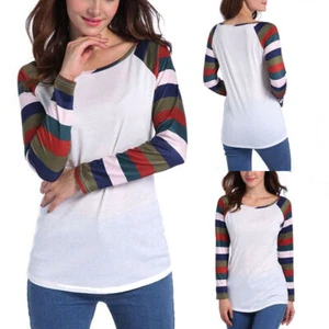 Womens Long Sleeve Shirts Crew Neck Pullover Sweatshirt Raglan Casual Tunic Tops - Picture 1 of 11