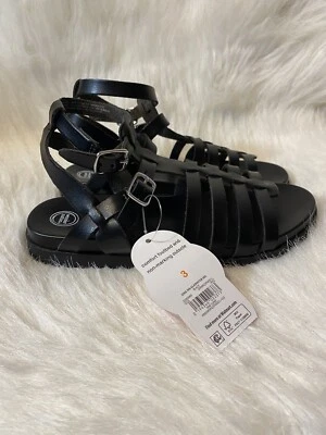Sandalias Wonder Nation Gladiador Niñas Talla 3 Negras Tirantes Punta Abierta Zapatos Foto 1 de 4