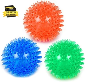3.5" Dog Squeaky Chewing Balls 3 Packs Pet Soft Cleaning Teeth Toys Dogs Spiky B - Picture 1 of 7