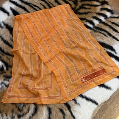 Bufanda de seda Anne Klein vintage años 70 larga rectángulo naranja rayas cuello bufanda Foto 1 de 4