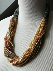 Antike Halskette aus Rocailleperlen und Metallperlen mehrreihig - Bild 1 von 9