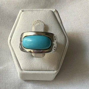 DBJ Turquoise & Cubic Zirconia 925 Sterling Silver Women's Ring Size 6.5 - Picture 1 of 8