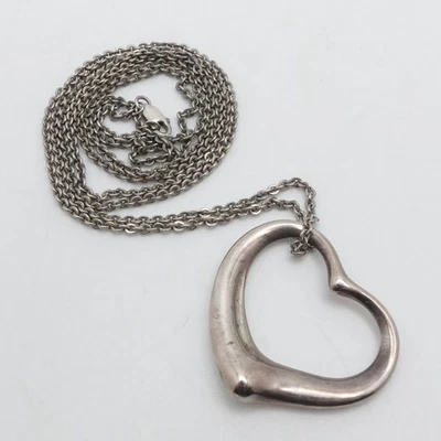 Colar corrente pingente coração aberto prata esterlina 31" - Imagem 1 de 4