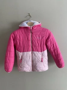 Abrigo acolchado reversible Eddie Bauer para niñas talla 7/8 rosa polar con capucha al aire libre - Imagen 1 de 10