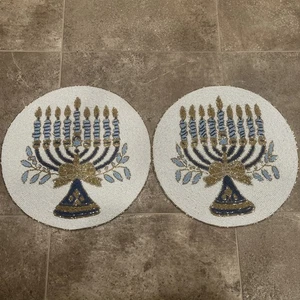 HANNUKAH Beaded Placemats / Set Of 2 / TAHARI / 15” Round / Gorgeous  - Picture 1 of 8