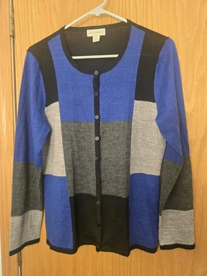 Cárdigan para mujer Appleseed's colorblock azul gris suéter abotonado mezcla de lana... Foto 1 de 4