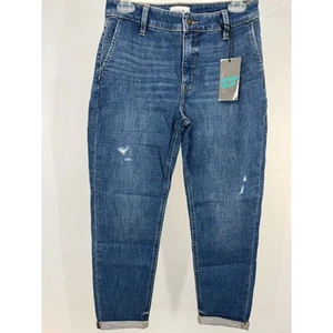 Studio Blue Women Jeans Blue Denim 28 Skinny Roll Cuff Mid Rise Distress Zip NWT - Picture 1 of 3