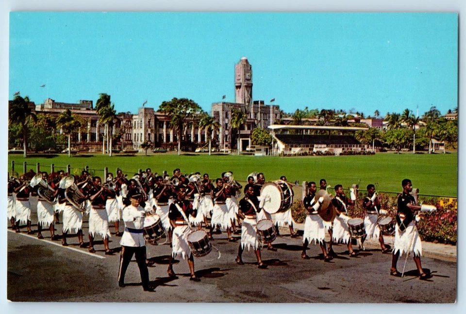Fiji Postcard Police Band Through Sunlit Streets of Suva c1950’s Vintage - Image 1 of 2