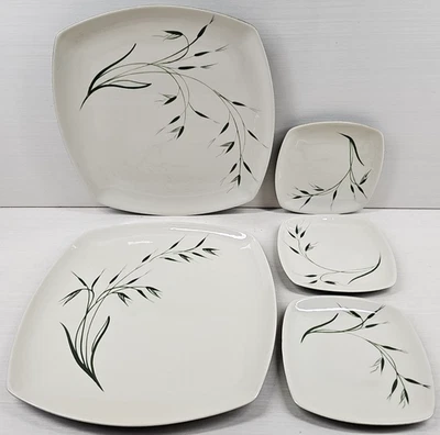5 Pc Winfield Oats Dinner Bread Plates Lot Vintage Cream Square Floral MCM Set - Image 1 of 4