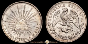 México. 1 peso. 1898. Culiacán. AM. (Km-409). Plata, 27,01 gramos. Restos de b - Bild 1 von 3