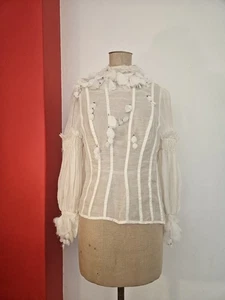 Blusa Top Camisa IMMERMANN Marfil Lino Cuello Simulado Talla 3 - Imagen 1 de 21