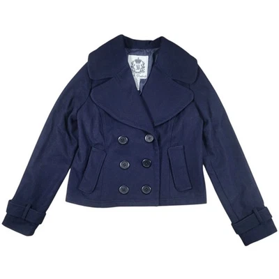 Chaqueta BB Dakota Mujer M Azul Marino Mezcla Lana Chaquetón Recortado Doble Pecho Foto 1 de 4