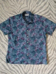 Barbour Short Sleeve Shirt 100% Cotton Blue Floral Hawaiian Print Regular Fit  - Picture 1 of 10