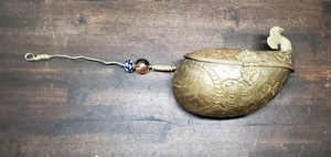Vintage Antique Brass Handmade Whale Trinket Box Persian Middle Eastern Hanging - Picture 1 of 17