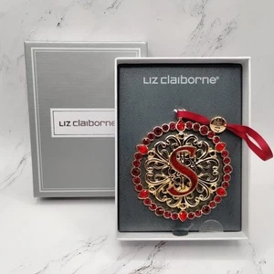 Liz Claiborne Red Jeweled Gold Tone Monogram "S" Initial Christmas Ornament 3" - Picture 1 of 13