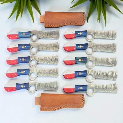 Cowboy Bull Cutter Knives | Lot of 10 | Damascus Steel | Resin & Wood | 1D976 - Image 1 of 4