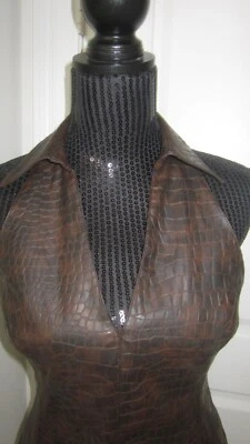 Conjunto de falda halter de cocodrilo marrón imitación cuero Nanette Lepore forrada talla 6 Foto 1 de 4