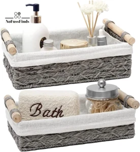 Small Wicker Baskets Set for Organizing with Handle Decorative Bins for Countert - Picture 1 of 12