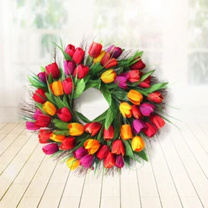 1pc Simulation Tulip Wreath Door Wall Ornament Garland for Home Door Decor - Picture 1 of 11
