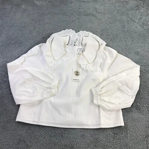 New Meadows Shirt Womens 6 US Olea Top Straight Cut Cropped Large Frill Collar - Picture 1 of 12