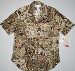 VTG NOS Norton McNaughton Women's Top Shirt Brown Floral All Over Print Sz-8 - Picture 1 of 10