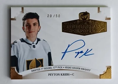 2020-21 UD The Cup Rookie Class Gold Foil Auto Peyton Krebs /50 Vegas Sabres RC - Image 1 of 2