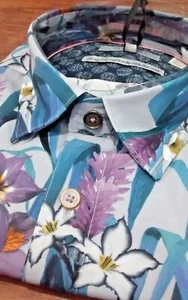 Neu mit Etikett Ted Baker Herren Größe 7 (3XL) kurzarmiges Button-Down-Shirt, Abstract Arts - Bild 1 von 12