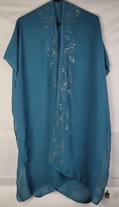 Jessica McClintock Kimono Wrap Kaftan One Size Blue Gemmed Semi Sheer Boho NWT - Bild 1 von 4