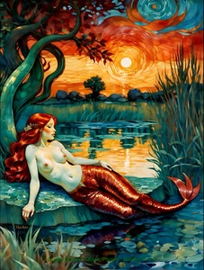 Sirena Escarlata en Laguna Costera 8.5x11" Estilo Impresión Fotográfica Van Gogh/Harker Arte - Imagen 1 de 1