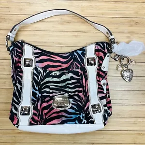 Borsa a mano Kathy van Zeeland nylon colorata in rilievo con ciondolo nuova con difetti - Foto 1 di 12