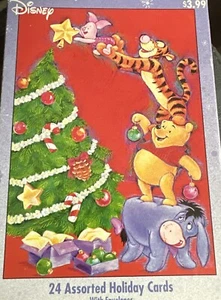 Winnie The Pooh Christmas Holiday Card Open Box of 22 Tigger Eeyore Piglet - Picture 1 of 3