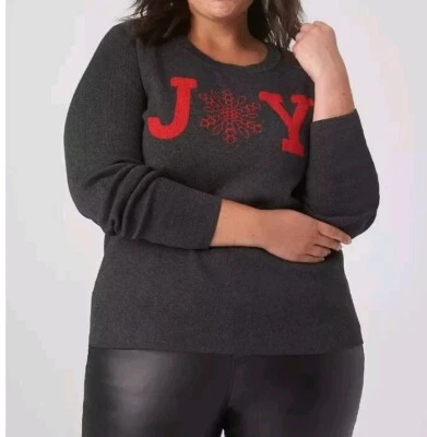 Suéter Jacquard Lane Bryant JOY Talla 26/28 Gris Rojo Manga Larga Vacaciones Copo de Nieve Foto 1 de 4