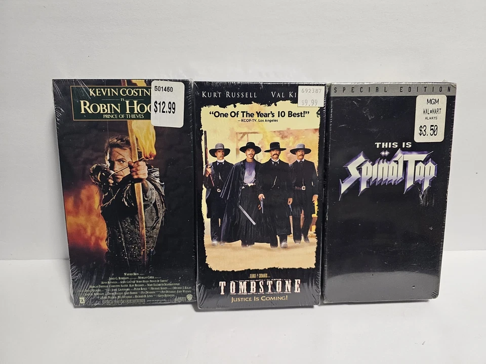 Lot Of 3 Sealed Vhs Tapes , Robin Hood , Tombstone , Spinal Tap - Imagem 1 de 1
