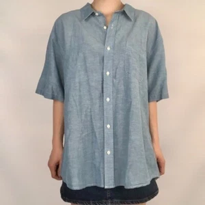 Camicia Faherty Palma in lino manica corta in tessuto a cesto blu - Foto 1 di 7