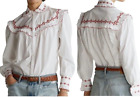 Polo Ralph Lauren Womens Western Button Up Blouse Size Large White Red Ruffled